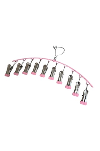Çoklu Şal Askısı, Metal Mandallı Şal Askısı, 10 Mandallı Askı Pembe