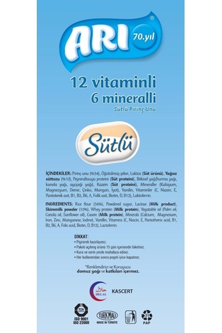 Arı Mama Pirinç Unu 200gr Sütlü 12 Vitaminli 6 Mineralli 6 Lı Set