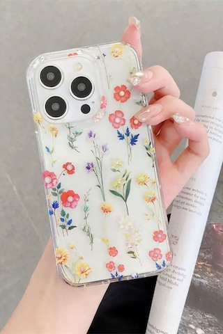 İphone 14 Plus Uyumlu Kılıf Solmayan Imd Baskı Desenli, Şeffaf Tpu+pc Botanik Kapak