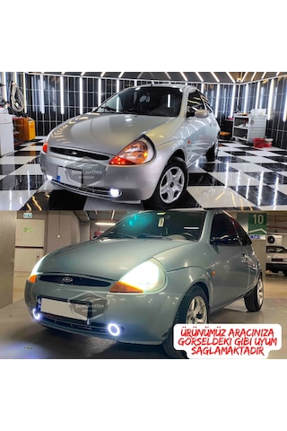 Ford Ka 1996-2008 Uyumlu Üniversal Mercekli Angel Sis Farı Metal Su Geçirmez 76 Mm Mavi Halkalı Gündüz Farı Angel Eyes 2 Adet 00 Şüscaroto Aksesuar