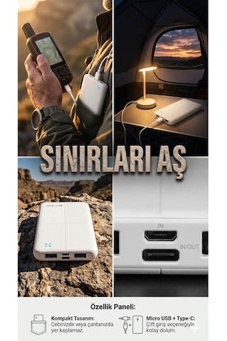 Ip-g12n 10000mah Micro+usb+ Type-c Giriş+çıkış Siyah Taşınabilir Pil Şarj Cihazı Powerbank Beyaz
