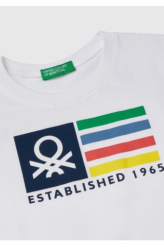 Erkek Çocuk Sarı Benetton Logo Baskılı T-shirt Beyaz