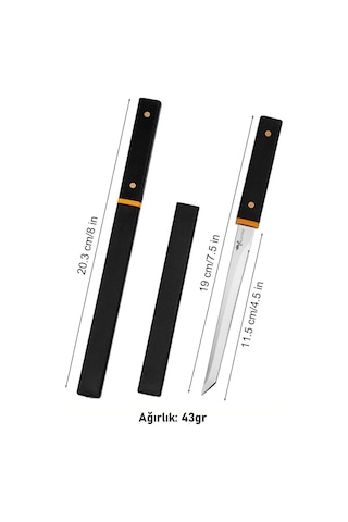 Valkyrie - Japon Şef Bıçağı Keskin Şerit Kamp Bıçak 20 Cm Kılıflı Ultra Hafif 43gr Meyve Sebze Et Doğrama Siyah