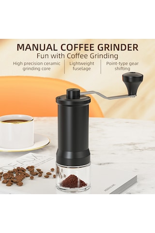 Folinda Ev Ve Taşınabilir Siyah El Coffee Değirmeni - Seramik Öğütücü, Kalınlık Ayarlanabilir, Cam Toz Deposu Ve Temizlik Fırçası Siyah