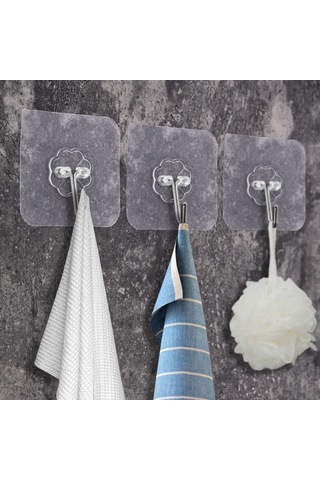 Buffer Güçlü Yapışkanlı Suya Dayanıklı Şeffaf Askı 5Li Set Şeffaf