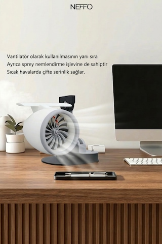 Turbo Motor Tasarımlı Hava Nemlendirici, Ayarlanabilir Hızlı, Led Işıklı Sessiz Soğutucu Fan