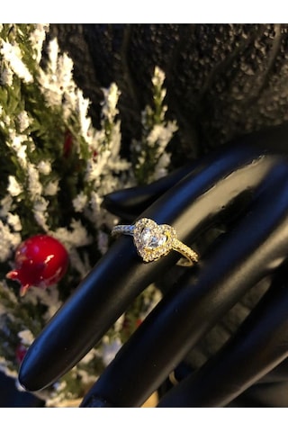 Vog Swarovski Taşlı Beyaz Kalpli 925 Ayar Gümüş Yüzük