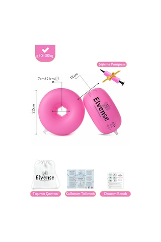 Elvense Çocuk Yüzme Kolluğu Seti 10-30 Kg Pompalı + Taşıma Çantalı Pembe