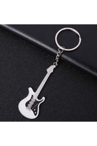 Herşey Nota Gitar Beyaz Gitarist Hediye Anahtarlık Veya Çanta Süsü