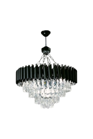 Mezun Siyah 55x55 Cm'lik Modern Kristal Taşlı Lüks Avize - Yatak Odası - Salon - Mutfak - Hol Siyah