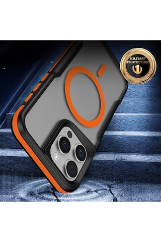 İphone Uyumlu 15 Pro Max Uyumlu Magsafe Şarj Özellikli Renkli Kenar Airbag Şeritli Tchs Lamer Kapak-gri Gri