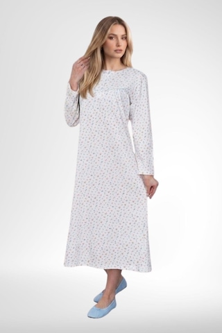 Mecit Pijama Mecit 6394 Mavi Büyük Beden %100 Pamuk Kadın Gecelik