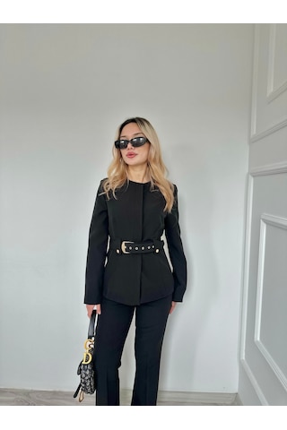 Keymoda Kadın Gold Kemerli Ceket Pantolon Takım Siyah Siyah