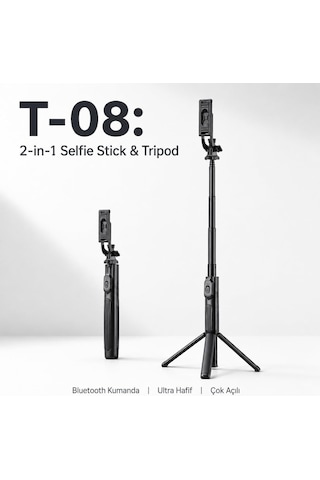 Hp-t08 Selfie Çubuğu Uzaktan Kumandalı 157 Cm Tripod Özçekim 360 Derece Alüminyum Masa Üstü Tripod Diğer
