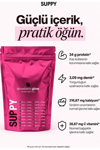 Suppy Strawberry Glow Çilekli Proteinli Öğün Tozu 600 G Çilek