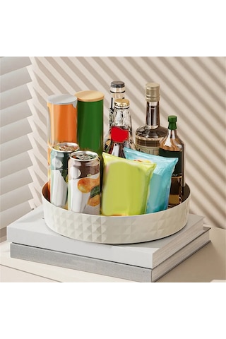 Geeksen Çok Amaçlı Döner Düzenleyici Tepsi: Mutfak, Banyo Ve Ofis Organizasyonu İçin Pratik Çözüm Beyaz