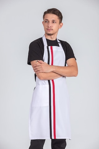Erkek Boyundan Asmalı Çizgili Barista Şef Mutfak Önlüğü Beyaz