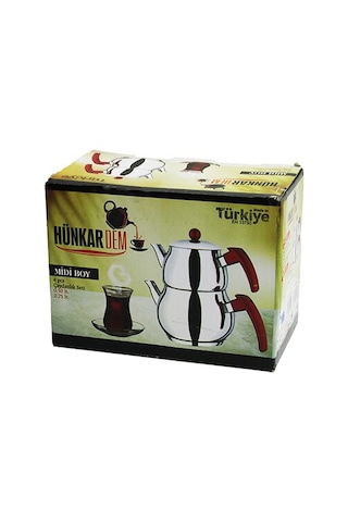 Midi Boy Küre Çelik Çaydanlık Seti Renkli Bakalit Kulp Üst Demlik: 0.5lt - Alt Suluk: 0.75lt Kendind Renkli