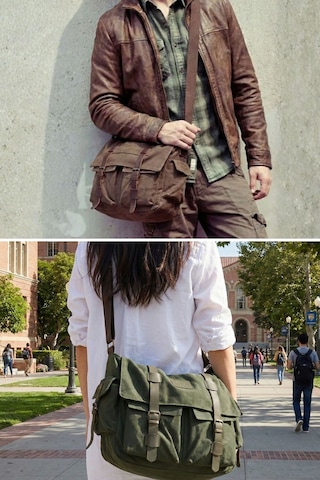Dark Cotton 7238 Suya Dayanıklı Kanvas Postacı Çantası - 15.6 İnç Laptop Bölmeli Vintage Omuz Çantası Krem