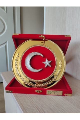 Orman Muhafaza Memurları Derneği Logolu Türk Bayraklı Plaket Kadife Kutulu 12