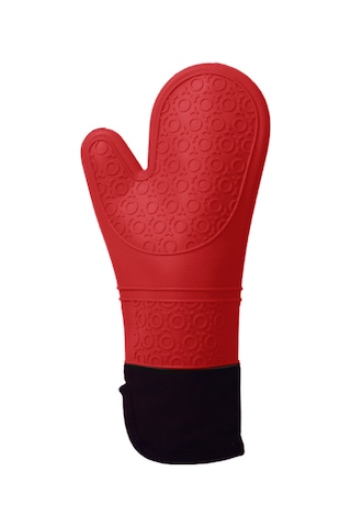 Leezsing Kırmızı Silikon-pamuk Fırın Eldiveni - 300 C Isı Dayanıklı, Kaymazsız, Ev Fırını Ve Mangal İçin Kırmızı
