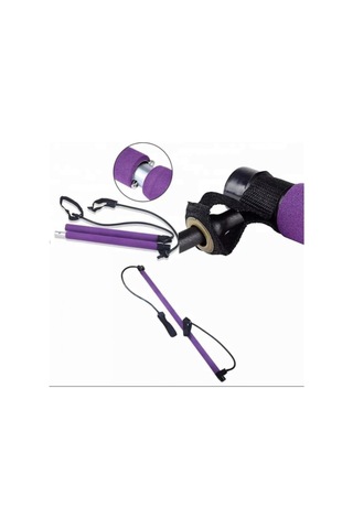 Leyaton Portable Pilates Studio Jimnastik Çubuğu, 90 Cm, 2 Direnç Lastiği, Mor Çok Renkli