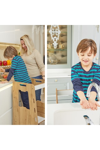 Ahşap Montessori Öğrenme Kulesi / 2-6 Yaş / Naturel Ahşap