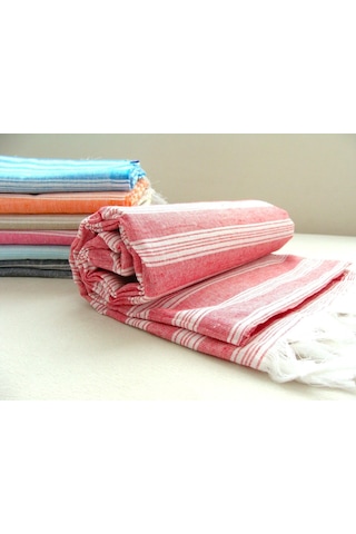 Kırmızı %80 Pamuk 175x96cm Peştemal Püsküllü Banyo Havlusu M1 Kırmızı