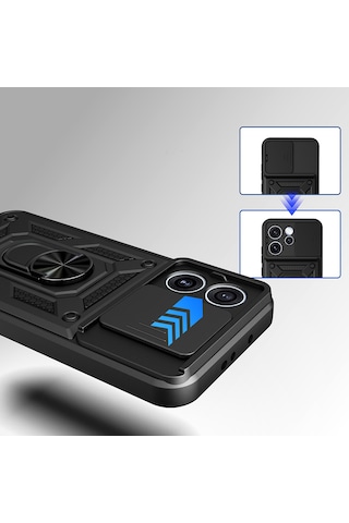 Oppo Reno 15 Pro Kılıf Kamera Korumalı Zırh Tank Sürgülü Vega Kapak Siyah