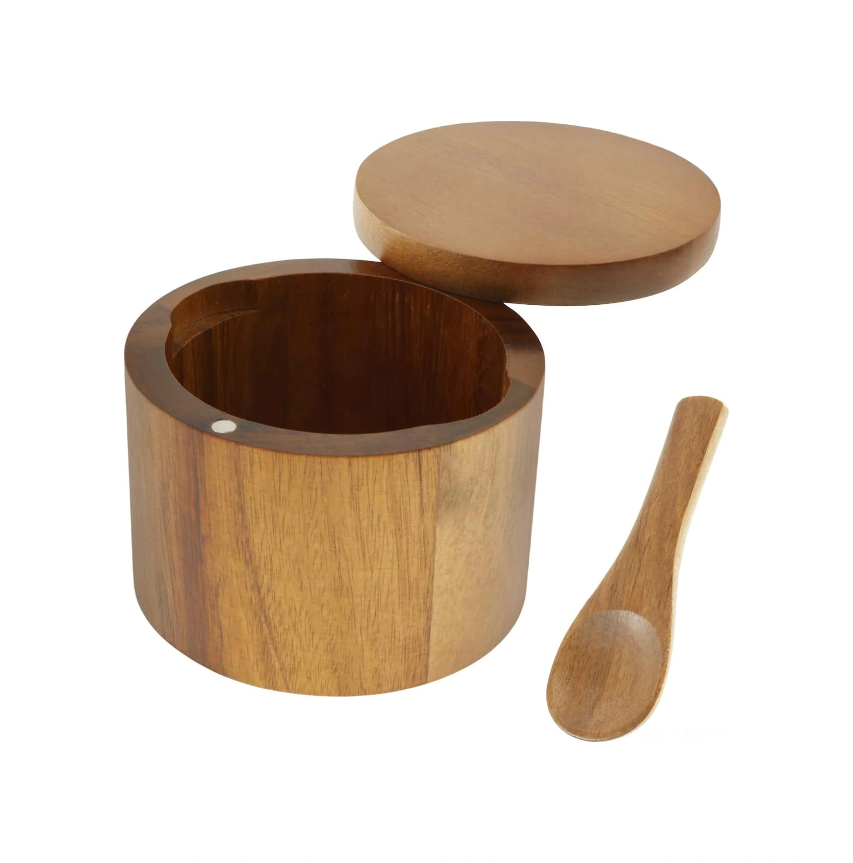 Kosona Akasya Ahşap Baharat Depolama Kavanozu, Manyetik Döner Kapak Ve Kaşık İle Tuz-biber Saklama Kutusu Ahşap Rengi
