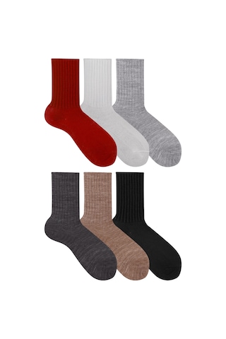 Ozzy Socks Soft Touch Kışlık Yünlü Kadın Uyku Çorabı 6'lı Çok Renkli