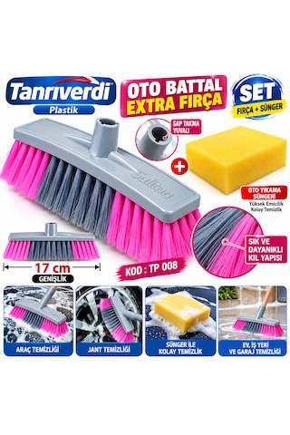 17 Cm Oto Battal Extra Fırça Araba Yıkama Temizlik Süpürgesi Ve Süngerli Set