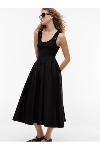 Tommy Hilfiger 5x2 Rıb Mıx Medıa Dress Kadın Siyah Elbise - Ww0ww49939