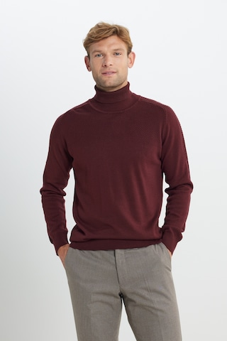 AC&Co / Altınyıldız Classics Erkek Bordo Pamuklu Standart Fit Normal Kesim Tam Balıkçı Yaka Jakarlı Triko Kazak Bordo
