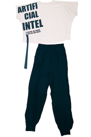 Kız Çocuk Intel Yazılı İp Detaylı Pantolonlu Pudra Takım Pudra