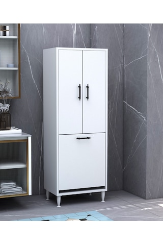 Makbulce Orkide Kirli Çamaşır Sepetli 2 Kapaklı Çok Amaçlı Dolap Beyaz