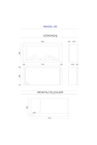 Magel 80 - Isıtmasız Elektrikli Şömine Sınırsız Renkli Metal Çerçeveli