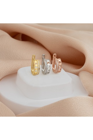 Dkmn Gümüş  Yıldız Desenli Taşlı Gümüş Küpe