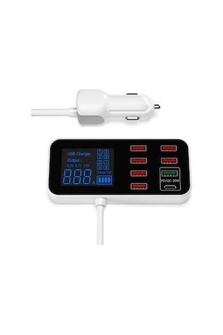 Dofolink A9s Araç Şarj Cihazı 8 Usb Port 40w 12-24v Led Ekranlı Telefon Tablet Dvr İçin Hızlı Şarj