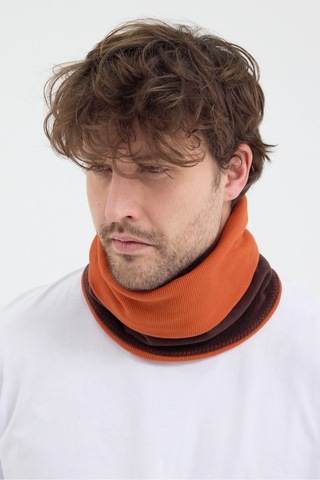 Butikgiz %100 Mikro Polar Dış Kısım, %100 Pamuklu İç Kısım Çift Renk Çift Kat Katlanabilir Kadın Boyunluk Kahverengi Kahverengi-turuncu