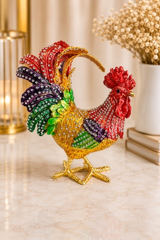 Kristal Taşlı Horoz Biblo Battal Boy 19x15 Cm Dekoratif Masaüstü Süsü Şans, Bereket Ve Güç Sembolü Hediyelik Ev & Ofis Dekoru Kırmızı