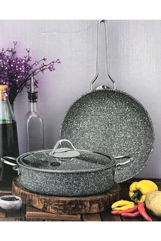 Taç Granit Ultra Klasik 2'Li Tencere Tava Seti Takımı 26 Cm