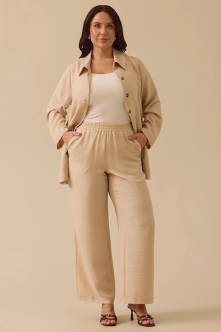 Galaxi Kadın Büyük Beden Elastik Bel Cepli Rahat Kesim Pantolon 4013 Bej Bej