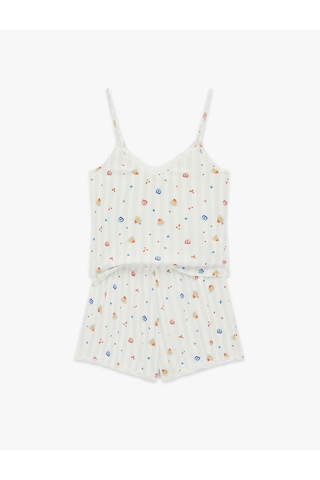 Koton Dantel Detaylı Desenli Şortlu Pijama Takımı Ekru Çizgili 6slk40170mk