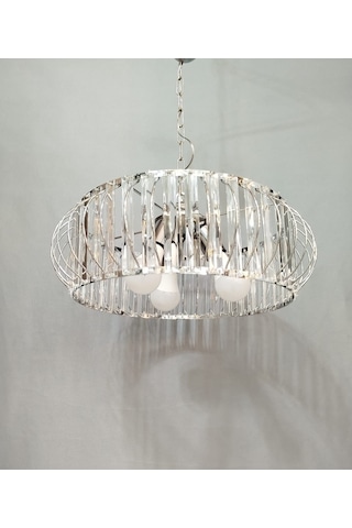 Şık Metal Camlı Büyük Boy Avize Krom