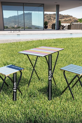 Bino Yükseklik Ayarlı Ahşap Bistro Set Kamp Masası Taburesi 3'lü Set Çok Renkli