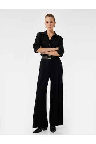 Koton Slim Fit Düğmeli Klasik Yaka Uzun Kollu Poplin Gömlek Siyah 7wak60016uw