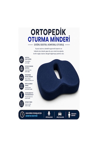 Ortopedik Oturma Minderi Hafızalı Visco Köpük Kuyruk Sokumu Destek Yastığı, Uzun Süreli Oturuşlar Lacivert