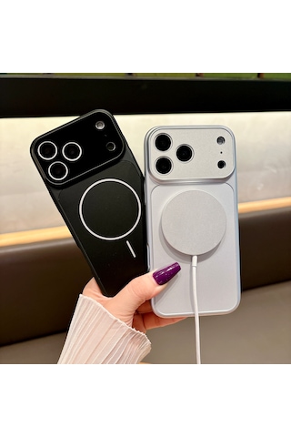 Apple Uyumlu iPhone 17 Pro Max Magsafe Özellikli Dönüşüm Kılıf Gümüş
