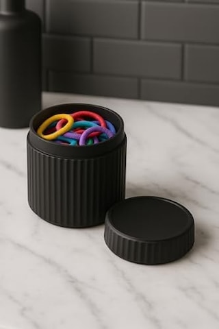 3'lü Banyo Düzenleyici Seti Toka Kutusu Pamukluk Makyaj Ve Kulak Çubuğu Kutusu Organizeri Siyah Açık Ahşap